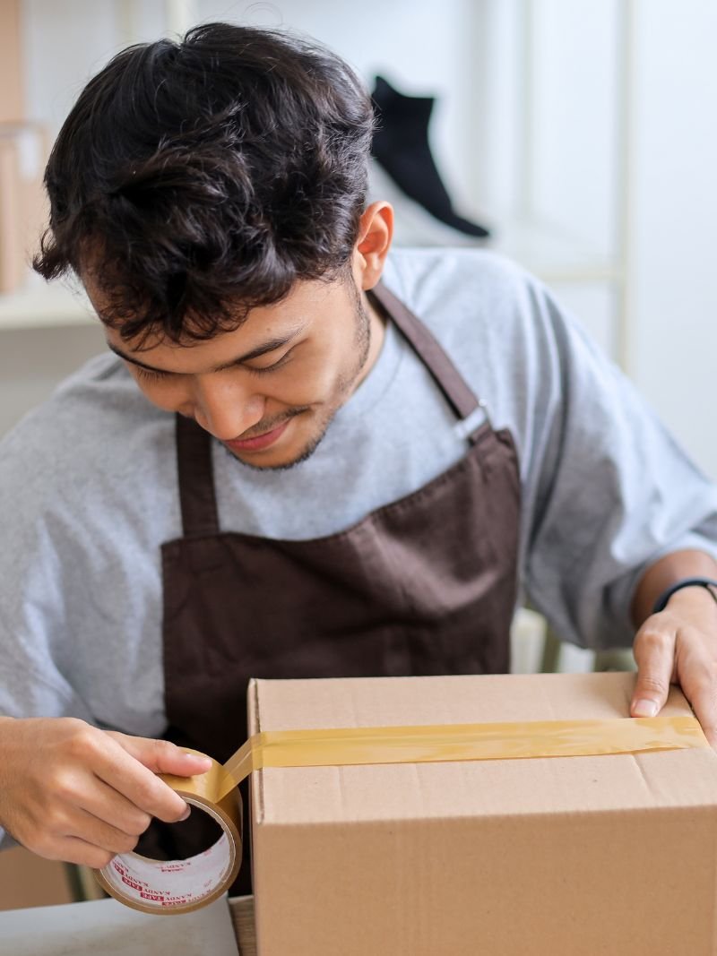 Online seller packing an order